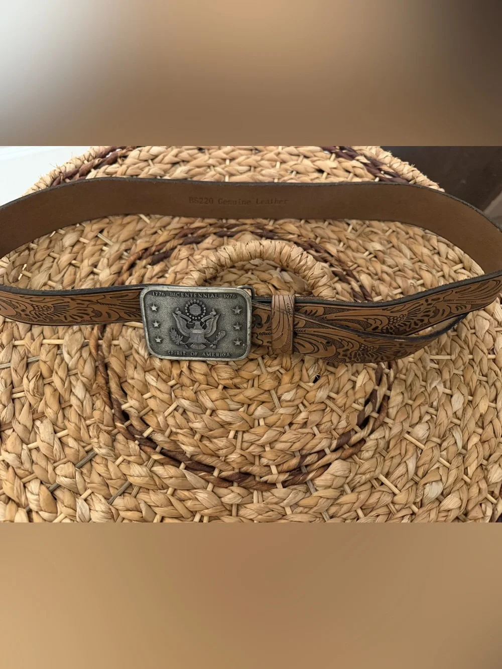 Brown Tooled Leather Men's Belt with Silver Buckle